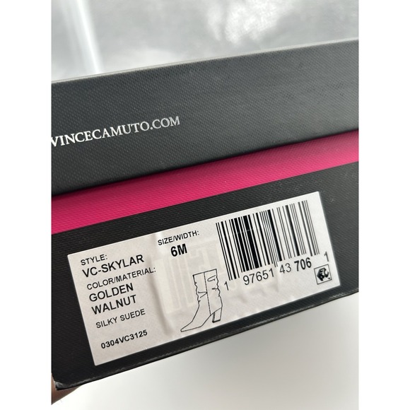 New Vince Camuto Skylar Suede Leather Ruched Mid Shaft Block Heel Boots Brown 6M - Picture 8 of 8